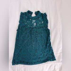 Elegant Teal Lace Sleeveless Top